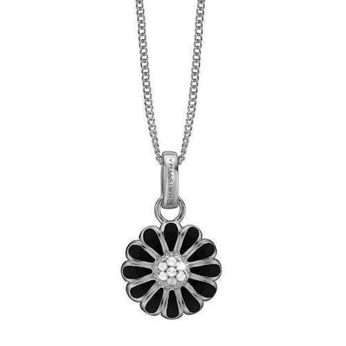 Image of Christina Collect 925 sterling sølv Black Marguerite Marguerite vedhæng med sort emalje og 7 hvide topaz i midten, model 680-S30Black